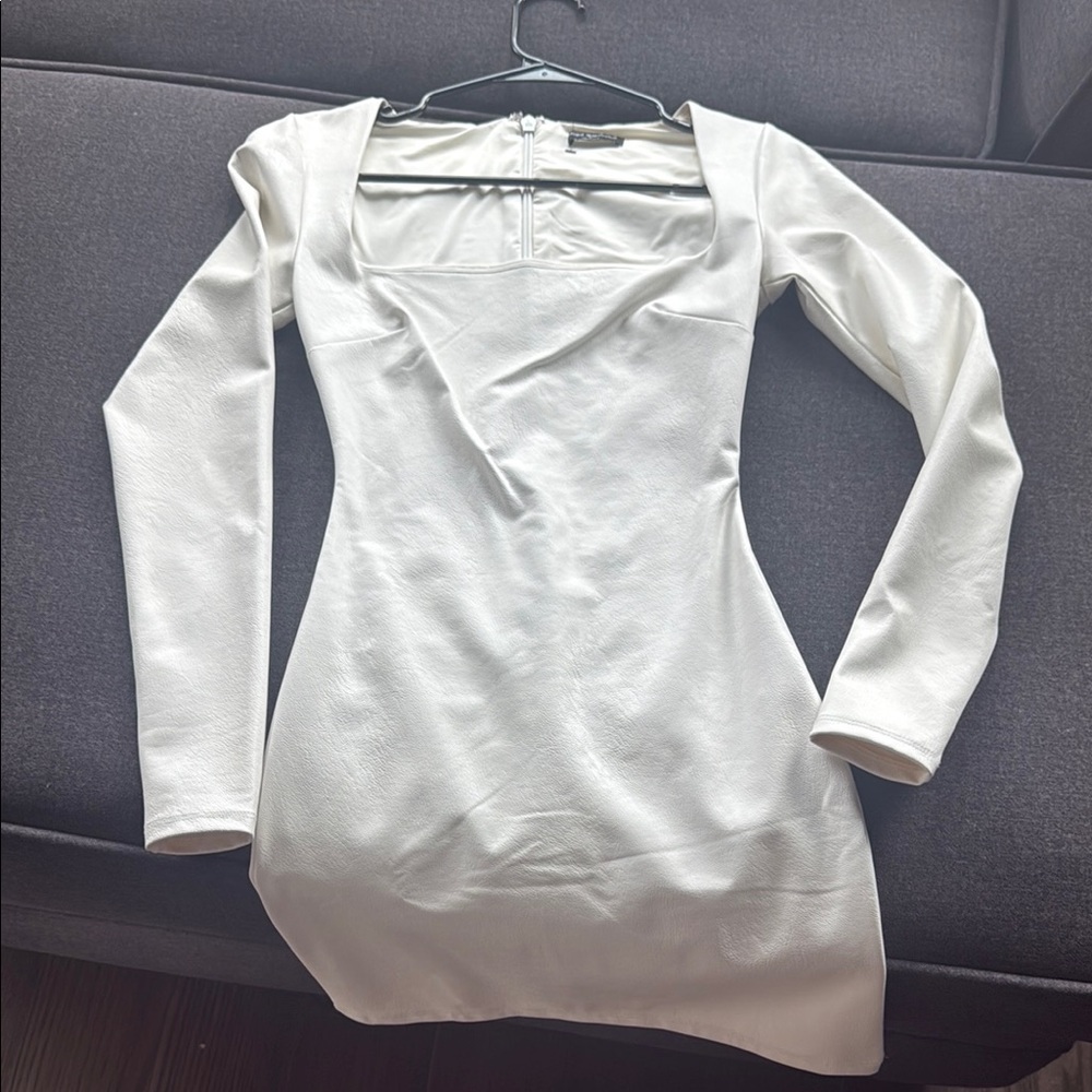 Naked Wardrobe faux white leather Long Sleeve Dress.